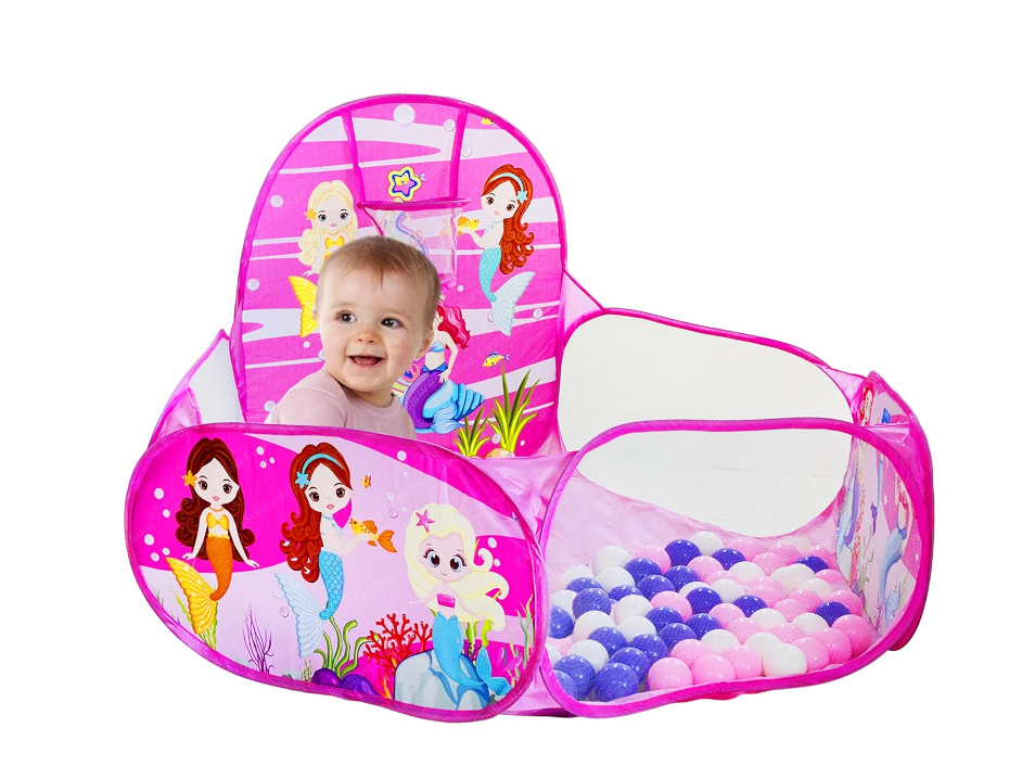 Mermaid ball pool set Large Size Ball Pool for Kids, Foldable Square Zoo Ball Pool Play Tent Kids, Playground Tent House with 50 Balls – Ball Pool Game for 2-5 Years Old Kids, Boys, Girls (Mermaid) - Image 1