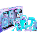 Kriiddaank Frozen Mini Household Set 6 Pcs for Kids Girls Battery Operated Home Appliances Kitchen Play Toy Set with Music Sound Included Washing Machine, Vacuum Cleaner, Iron and Hair