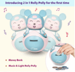 2 in 1 Baby Roly Poly with Money/Piggy Bank: Rabbit | Musical Toys for Kids with Pendulum Motion | Gift for Infants & Baby 6+ Months | Push & Shake Wobble Bell Sounds Tumbler Doll - Image 2