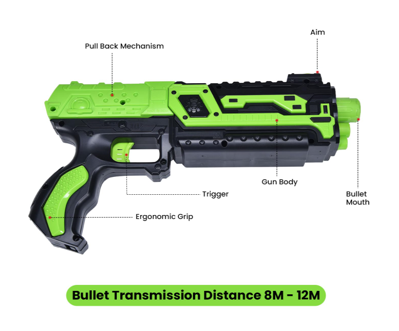battle blazer Battle Blazer Gun with 10 Foam Bullets | Fun Rapid Shooting Battle Fight Game for Indoor Outdoor for Kids 3+ (Green) - Image 1