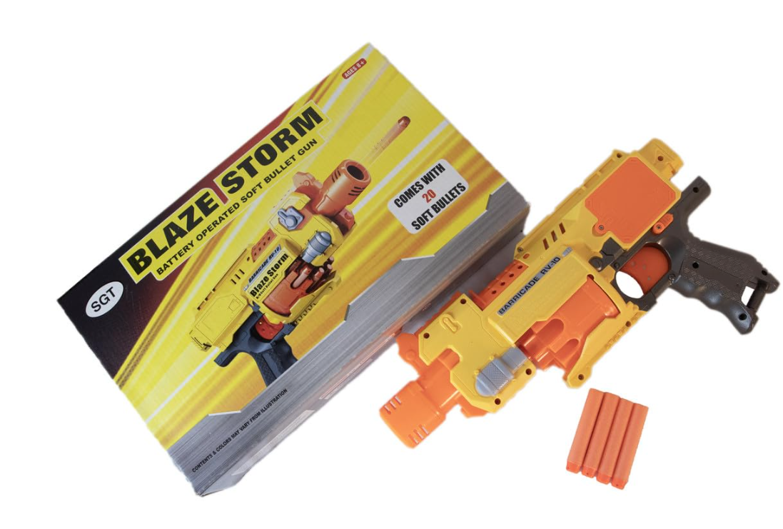 blaze storm gun Blaze Storm Soft Bullet Gun - Battery-Operated Kids' Toy with 20 Bullets and 10-Dart Magazine Drum - Image 1