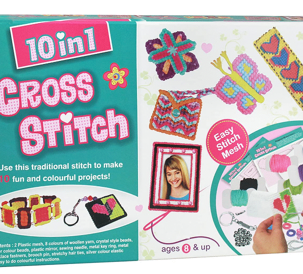 10 in 1 Cross Stitch Art and Craft Stitching Game to Make 10 Colourful Projects for Kids