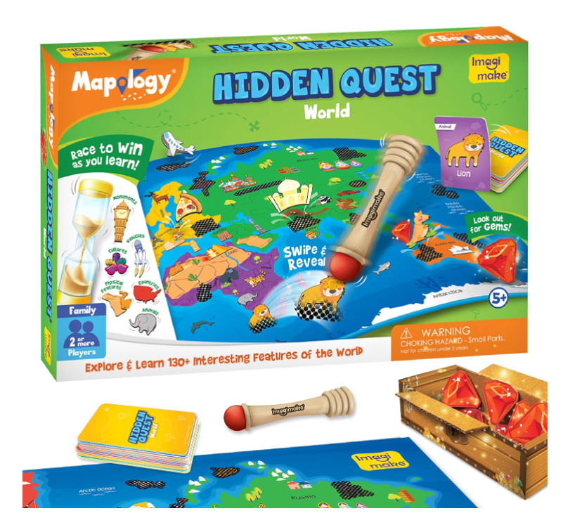 hidden quest Imagimake Mapology Hidden Quest World Map Board Games for Kids | Magical Swipe & Reveal | Educational Toys for Kids 5 Years | Kids Toys for Boys & Girls | Card Games | Birthday Gift for Girls & Boys - Image 1