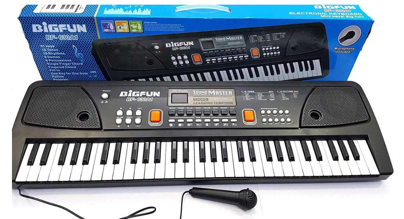 big fun 49 keys Kids Piano with Mic 49 Keys 8 Rhythms 8 Tones 6 Demos Portable Electronic Keyboard Toy Beginners Educational Songs - Image 1