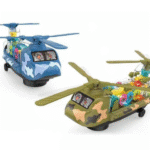 Battery Operated Transparent Gear Transporter Helicopter Airplane Vehicle Toy for Kids|Boys|Girls with Lights, Music and Bump & Go Mode (Color-as per Availability).