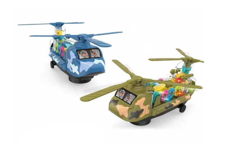gear transporter Battery Operated Transparent Gear Transporter Helicopter Airplane Vehicle Toy for Kids|Boys|Girls with Lights, Music and Bump & Go Mode (Color-as per Availability). - Image 1