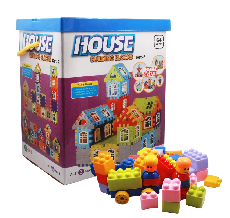 house blocks EKTA House Building Blocks with Windows Set-2, Building Blocks for Kids, Block Game for Kids (Multicolor, Big Size) - 64 Pieces - Image 1