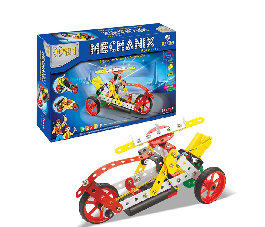 mechanix robotix 1 Mechanix Robotix-1 DIY Stem and Steam Education Metal Construction Set (Motors & Gears) for Boys and Girls Age 7+ - Image 1