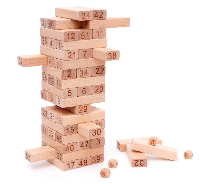 tumbling tower Tumbling Tower Game for Kids and Adults, Wooden Blocks with 4 Dices Game|Stacking Game Challenging|Maths Game - Image 1
