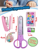 5 in 1 Cartoon Stationery Set – Kawaii Stapler with Scissor, Washi Tape for Office, School, Home, Portable Mini Size Stapler with 400 Staples Blister - Image 2