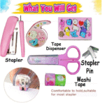 5 in 1 Cartoon Stationery Set – Kawaii Stapler with Scissor, Washi Tape for Office, School, Home, Portable Mini Size Stapler with 400 Staples Blister - Image 3