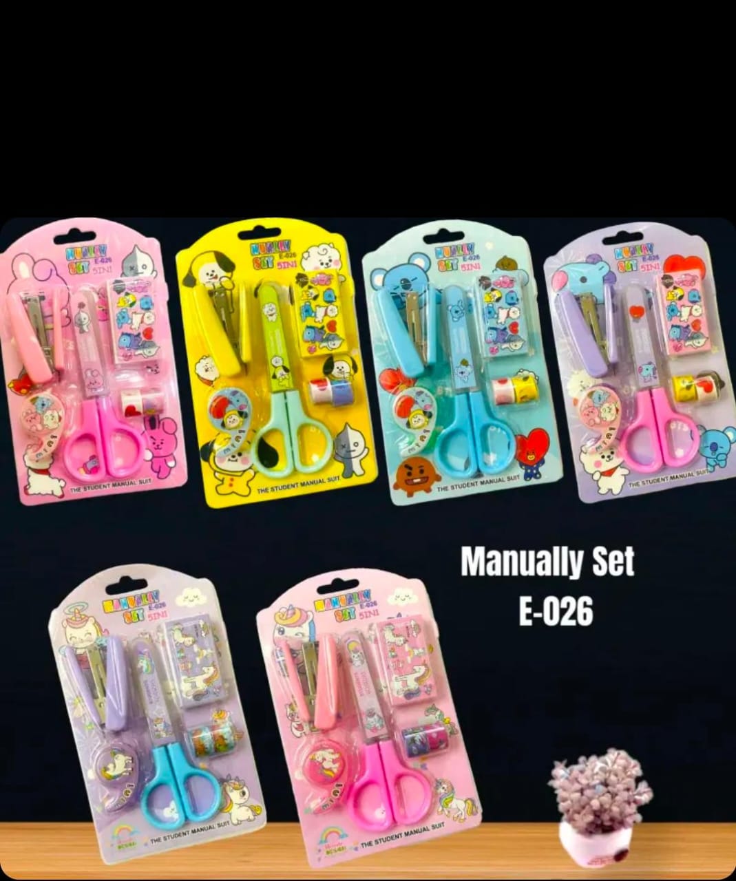 9839fc43-e399-4514-b243-5635a100048b 5 in 1 Cartoon Stationery Set – Kawaii Stapler with Scissor, Washi Tape for Office, School, Home, Portable Mini Size Stapler with 400 Staples Blister - Image 1