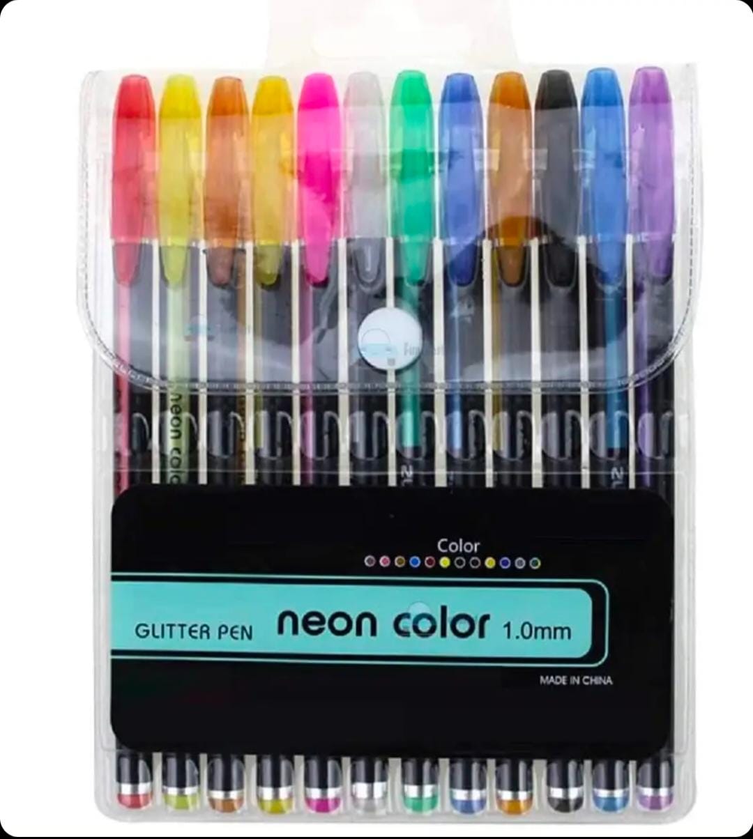 ccb48101-7c51-428f-ac08-ae4a7e83d819 Glitter Neon Gel Pen Set of 12, Multicolour, - Image 1