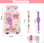 7 Pcs Stationery Set Toy for Kids - School Supply Kit with Pencil, Eraser, Sharpener, Wrist Watch and Purse - Birthday Return Gift - Color and Design As Per Stock - Image 2