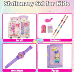 7 Pcs Stationery Set Toy for Kids - School Supply Kit with Pencil, Eraser, Sharpener, Wrist Watch and Purse - Birthday Return Gift - Color and Design As Per Stock - Image 4