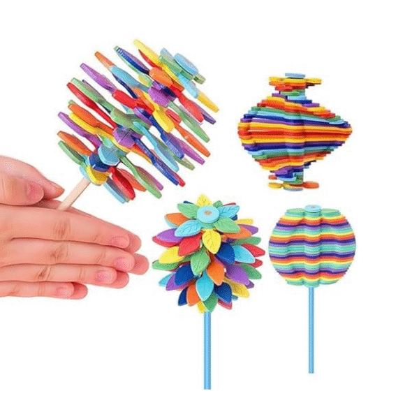Multicolour Striped Candy Flower Toy with Green Stem