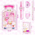 Case Creation Kids Stationery Gift Set 7 Pieces Includes School Supply 2 Pencil, 1 Pencil Gripper, 1 Eraser, 1 Sharpener, 1 Wrist Watch,1 Wallet in Trolley Design Case, Birthday Return Gift - Girls - Image 5