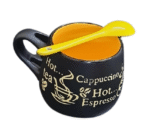 Ceramic Coffee Mug with Spoon – Stylish Black & Yellow Cup for Tea, Cappuccino, Espresso – Embossed Design, Unique Gift for Coffee Lovers Colour May Vary - Image 2