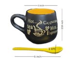 Ceramic Coffee Mug with Spoon – Stylish Black & Yellow Cup for Tea, Cappuccino, Espresso – Embossed Design, Unique Gift for Coffee Lovers Colour May Vary - Image 3