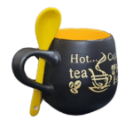 Ceramic Coffee Mug with Spoon – Stylish Black & Yellow Cup for Tea, Cappuccino, Espresso – Embossed Design, Unique Gift for Coffee Lovers Colour May Vary - Image 4