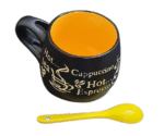 Ceramic Coffee Mug with Spoon – Stylish Black & Yellow Cup for Tea, Cappuccino, Espresso – Embossed Design, Unique Gift for Coffee Lovers Colour May Vary - Image 5