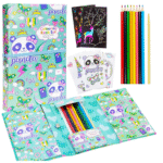 Coloring Book Set for Kids with 8 Color Pencils and Wooden Scratcher - 60 Pages Drawing Book with Rainbow Scratch Sheets - Travel Art Kit for Boys & Girls - Assorted colour